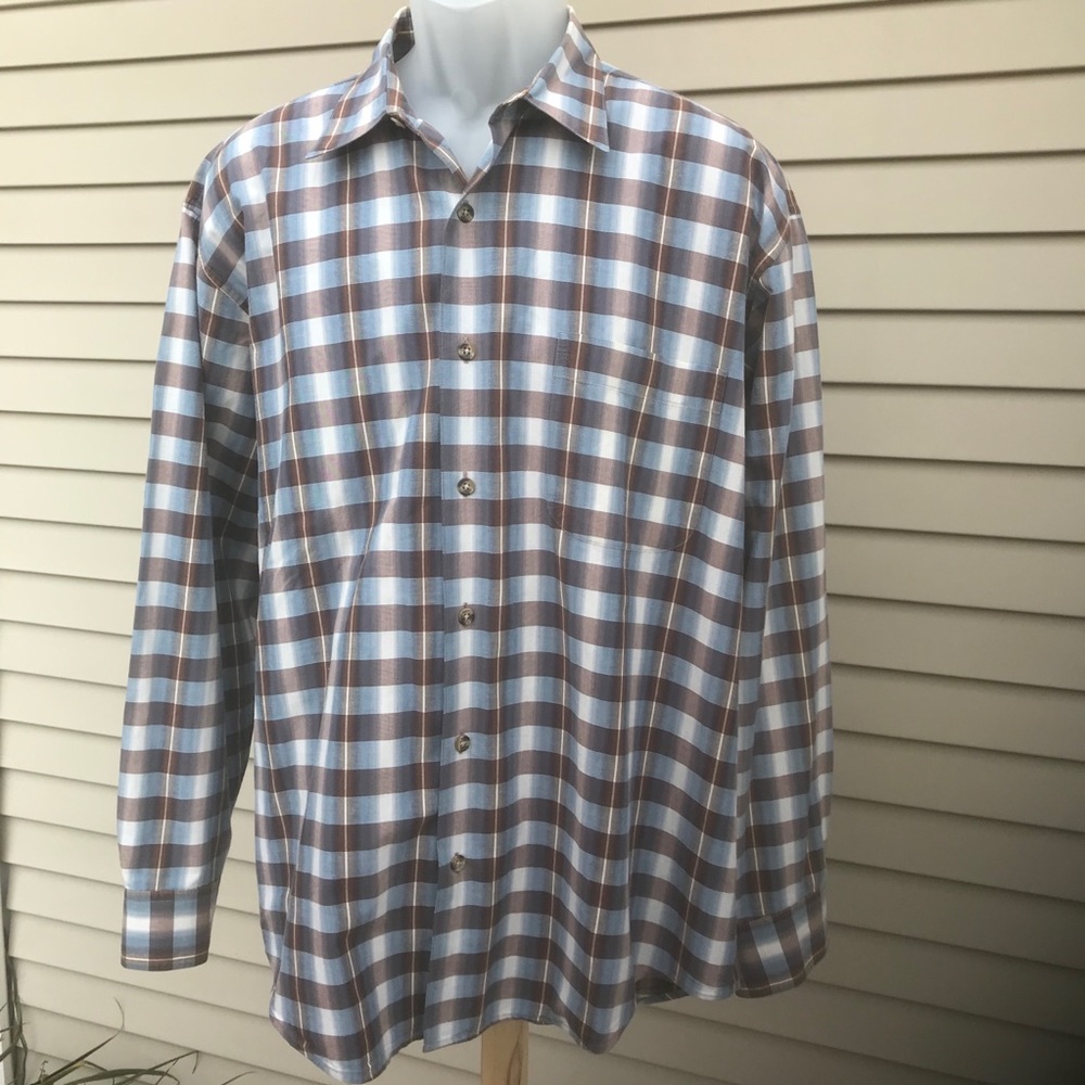 Joseph Abboud - Men brown/blue plaid shirt, Size L